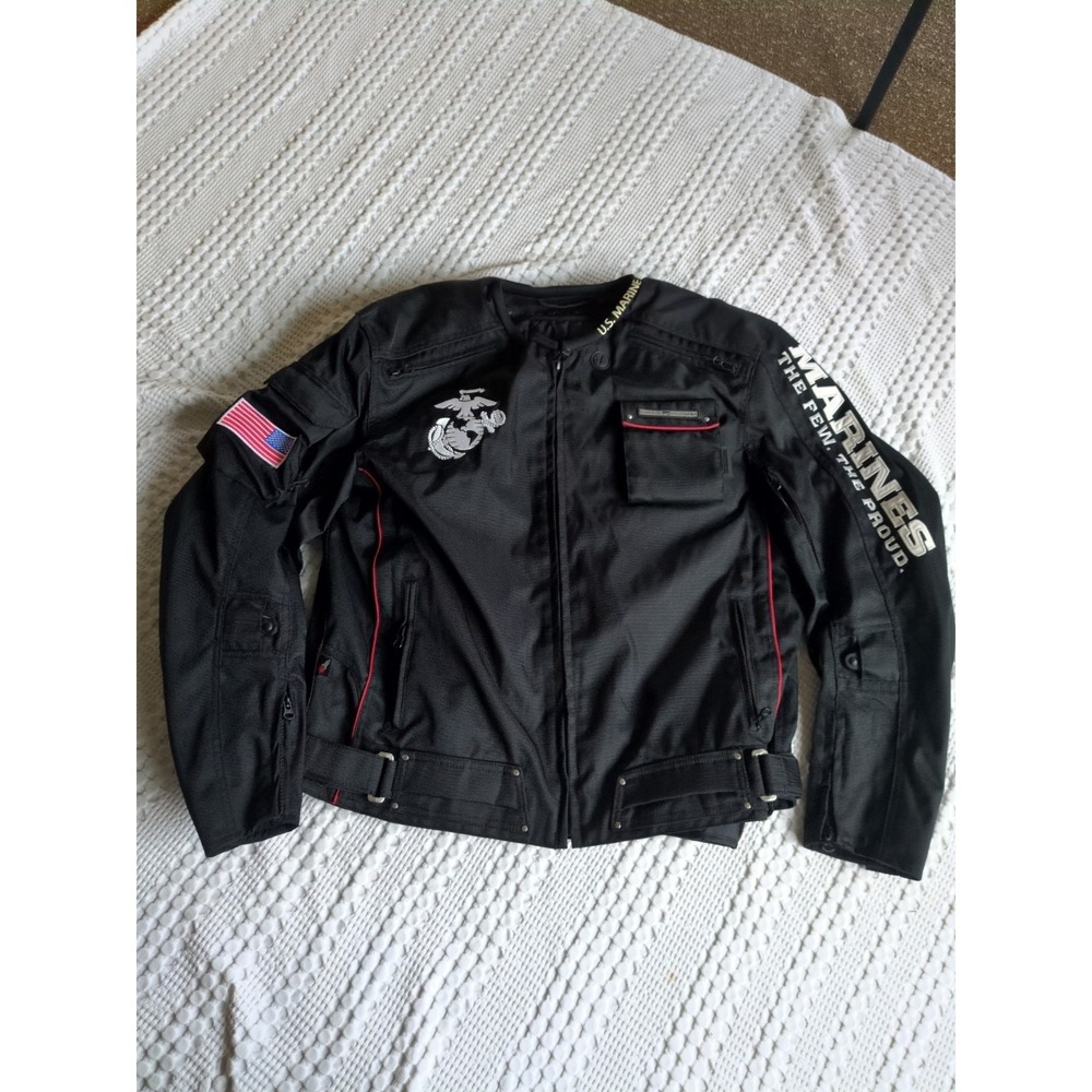 Joe Rocket Alpha US Marines Corps Motorcycle Jacket Black Sz Large Full Zip
